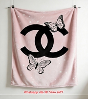 Luxury Chanel Style Butterfly CC Logo Flannel Throw Blanket IMG_7385